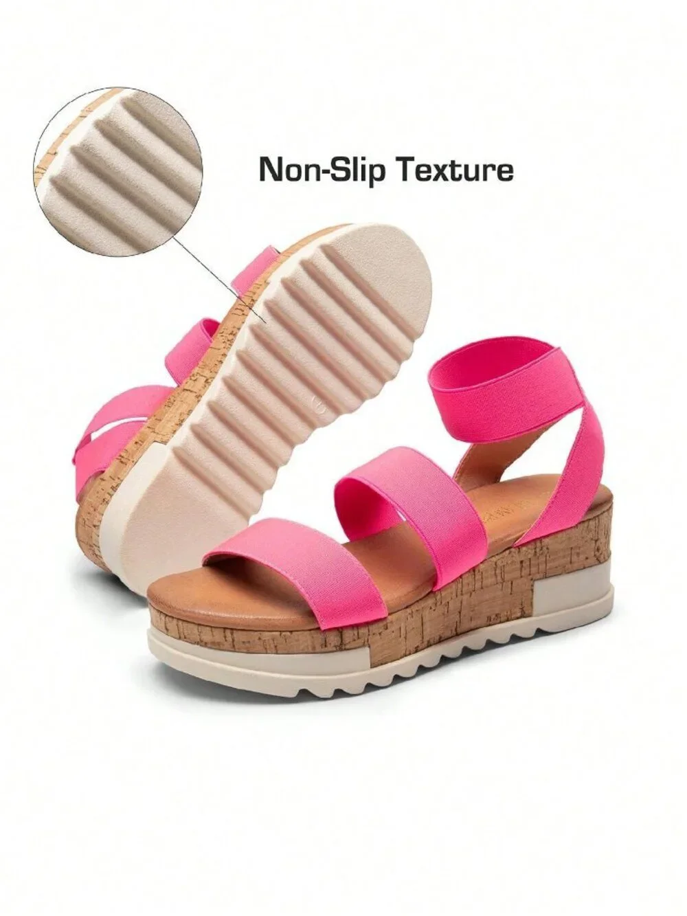 Pink Vacation Women's  Open Toe Elastic Strap  Wedges Platform Sandals